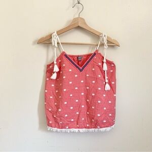 Aerie Pink Beaded Embroidered Tie Straps Tassel Top XS